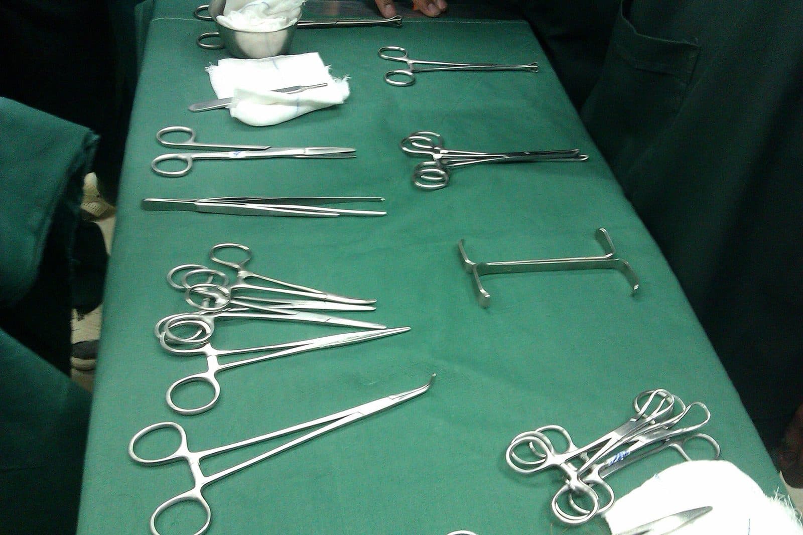 Surgical instruments laid out for a shoulder procedure