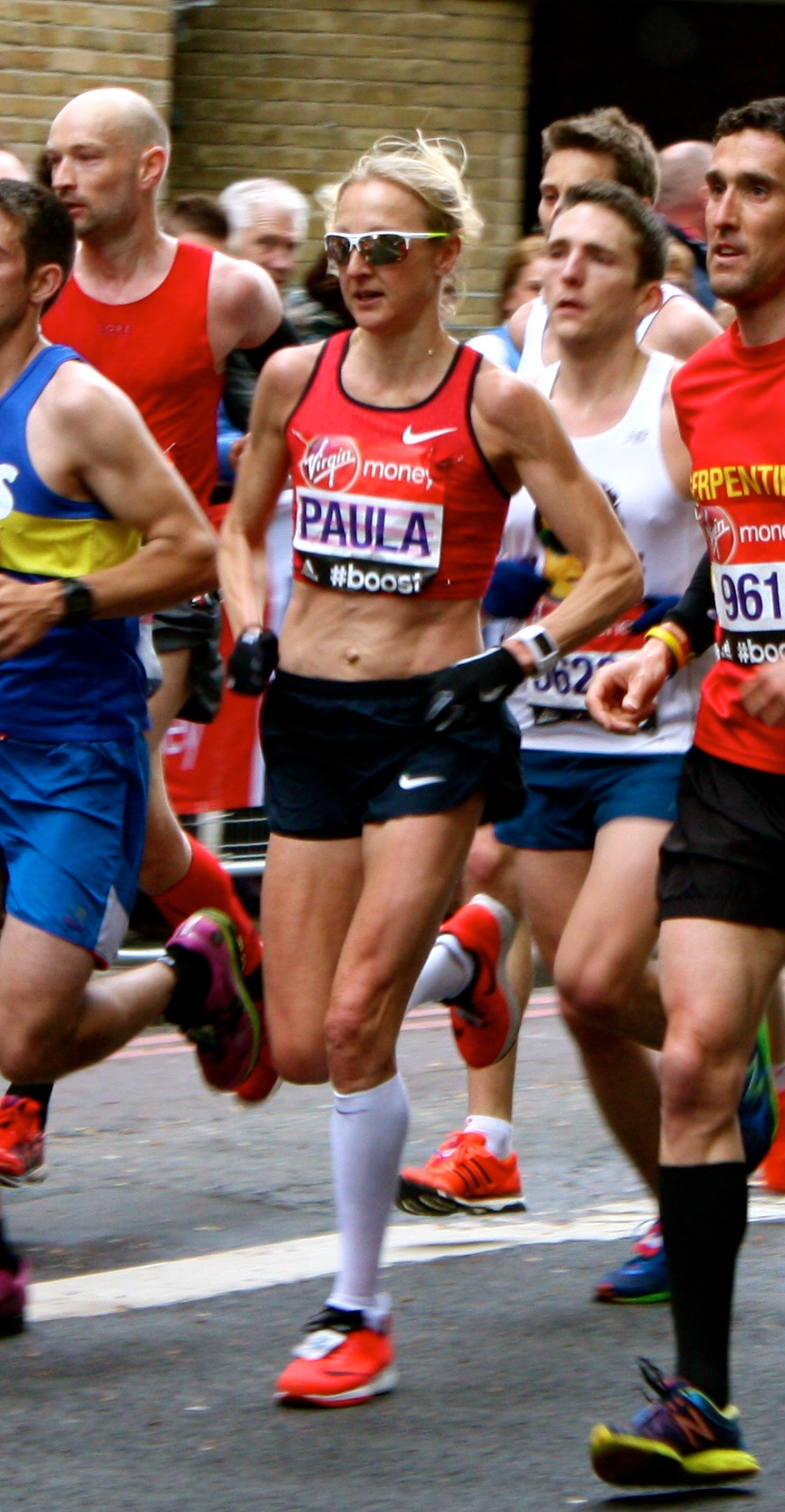 Elite marathon runner Paula Radcliffe competing during the 2015 London Marathon.