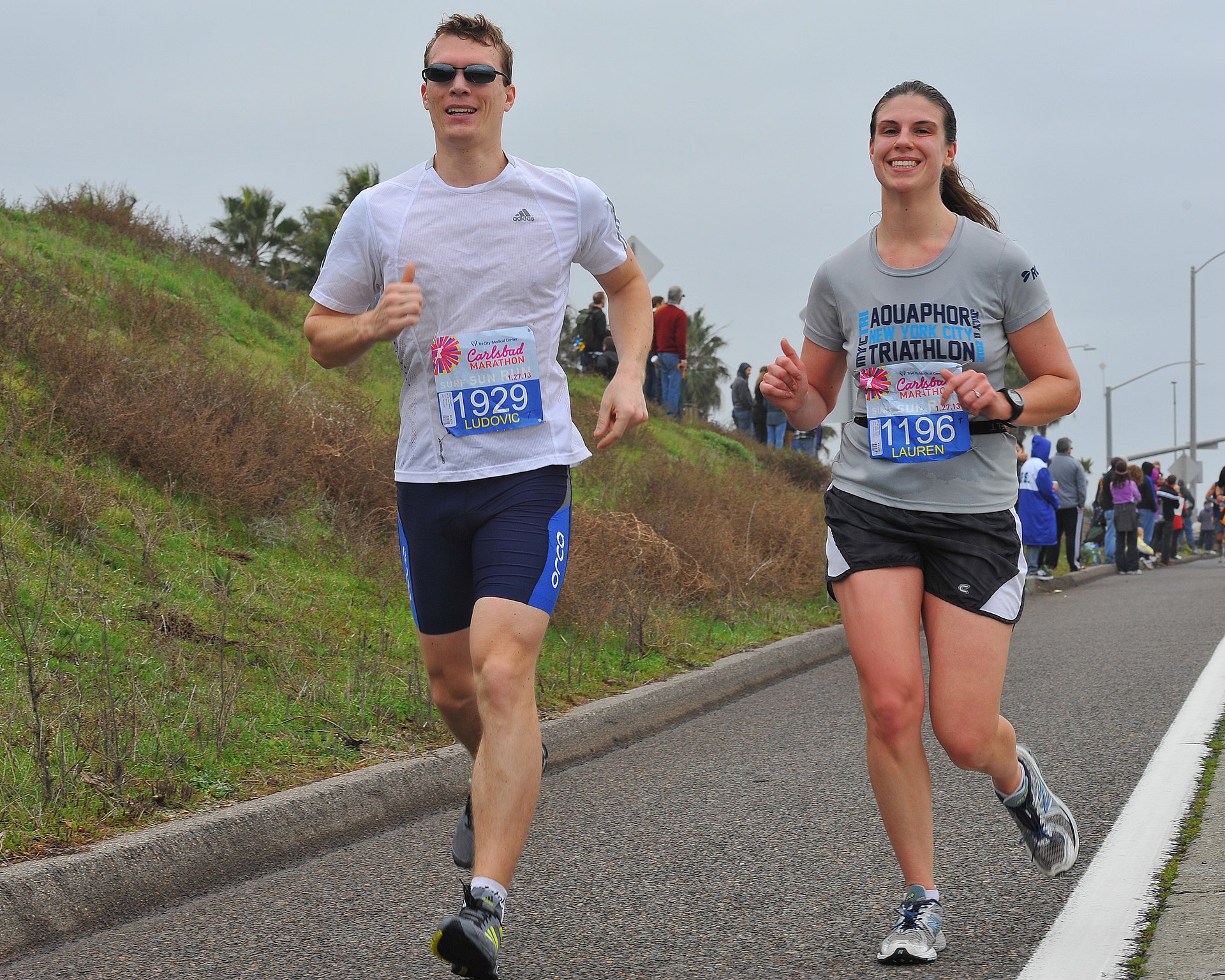 Two runners at the Carlsbad Marathon, California.