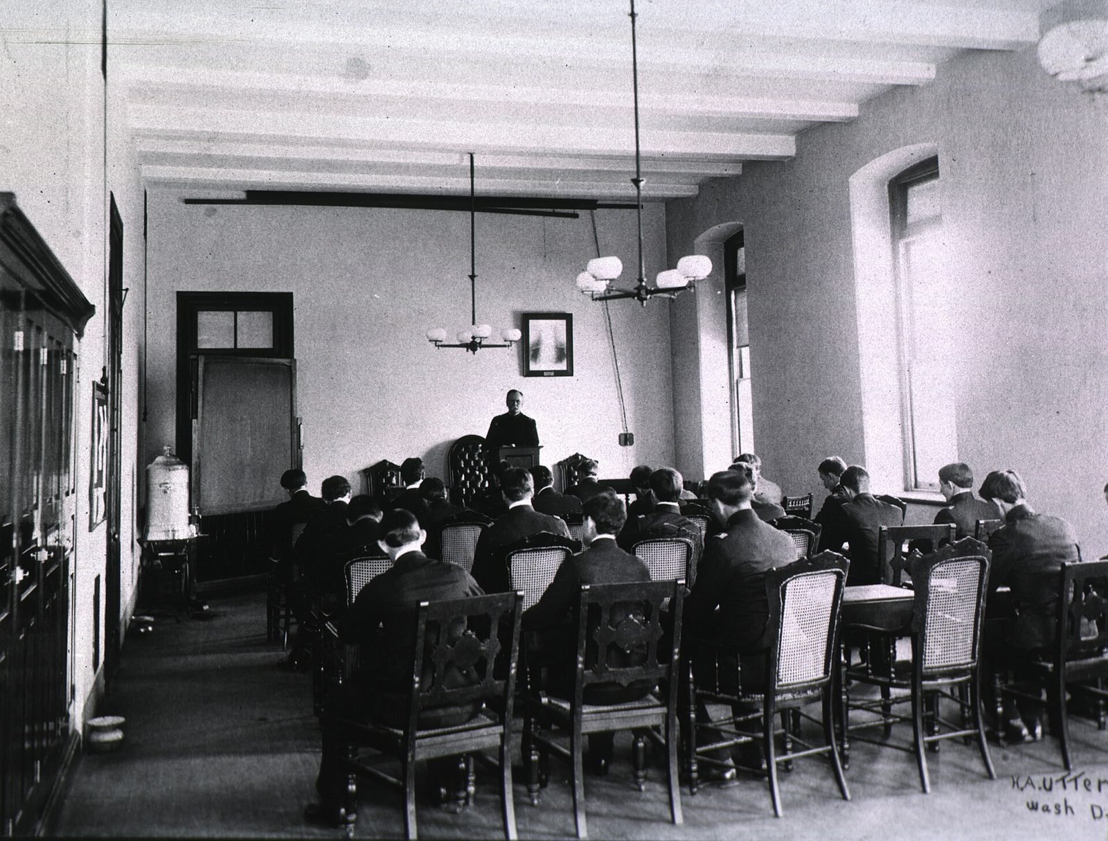 A large tiered medical lecture hall set up for teaching.